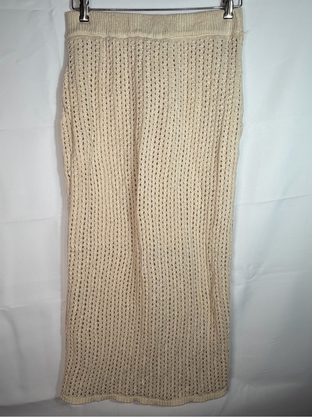 Rachel Roy Crochet Knit Lined Midi Skirt Beige Open Weave Boho Size Medium